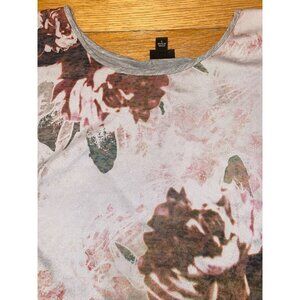 Ana Womens Floral Print Cap Sleeve Top Size L